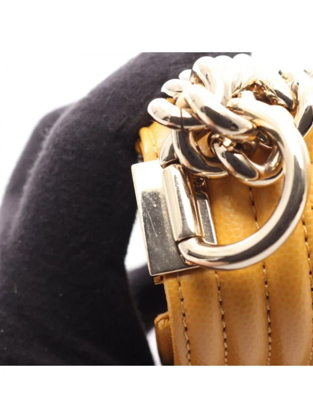 Chanel Shoulder Bag Boy Small Yellow Caviar Leather Chain